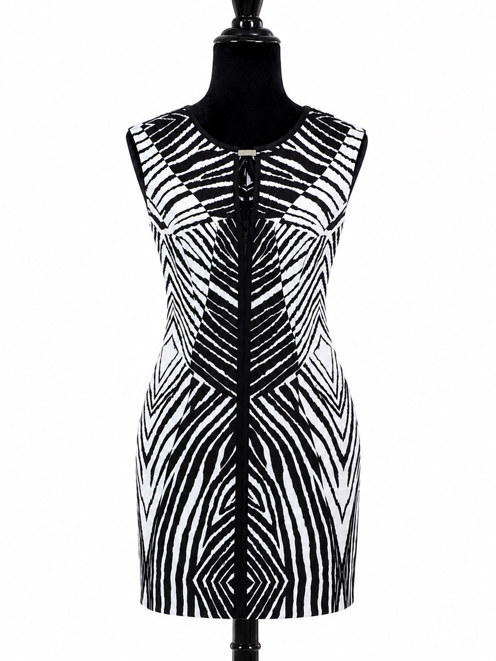 ILE New York Black White Zebra Print Sheath Knee Dress Sleeveless Zip 14W - Picture 1 of 6